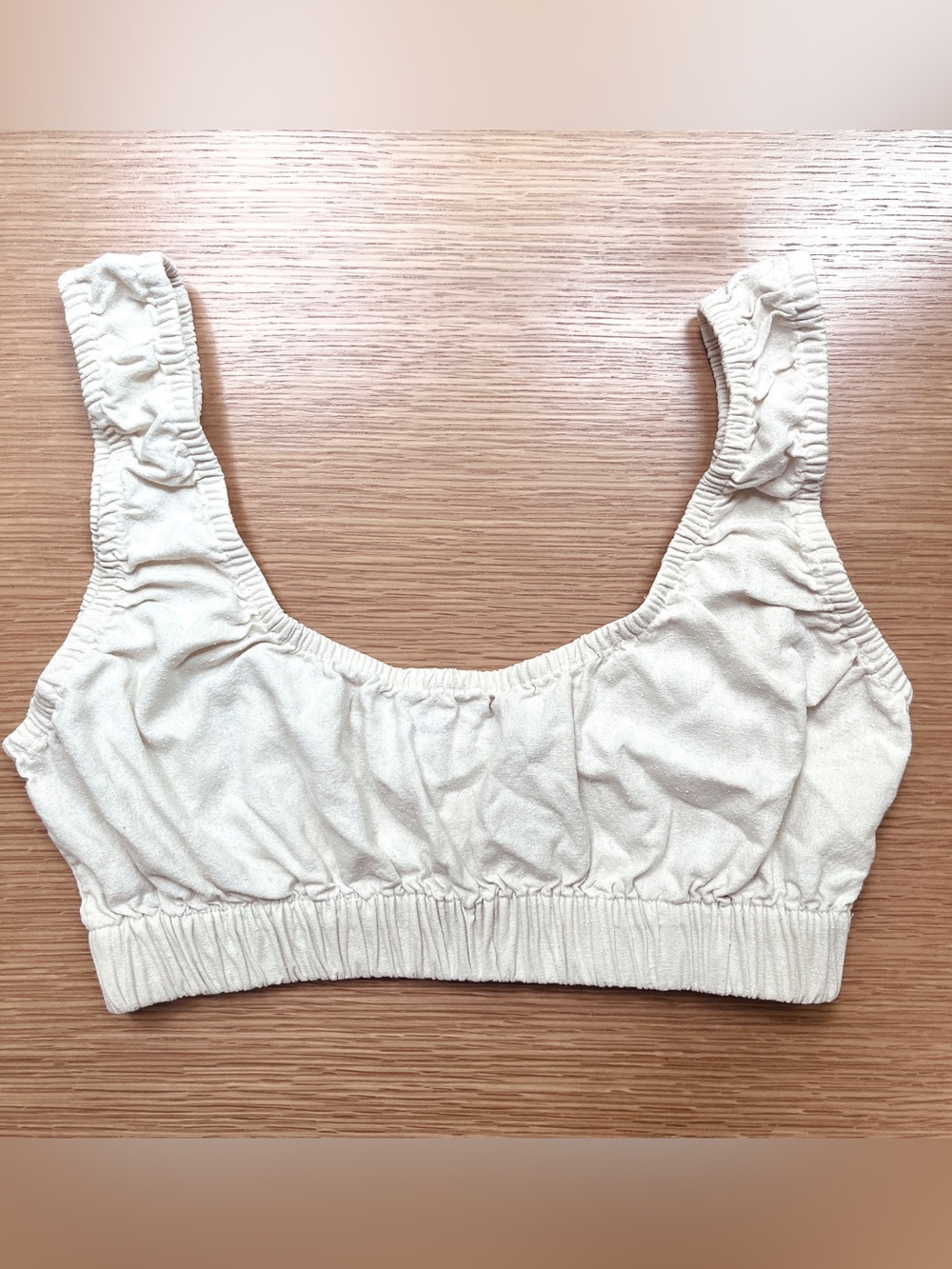 OZMA Sophie Cream Gathered Silk Noil Crop Top Bralette - Picture 2 of 6